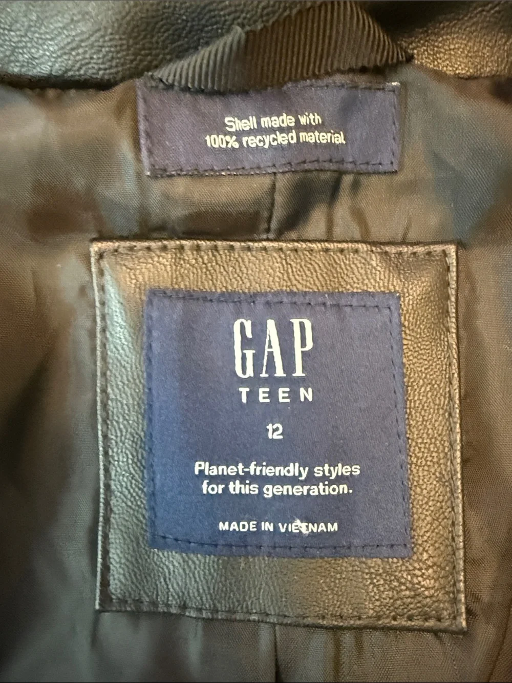 GAP Black Faux Leather Moto Jacket with Zipper Accents